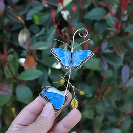 Decorative Figurines Stained Glass Blue Butterfly Windows Hangings Decoration