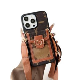 Luxury Phone Case Designer iPhone Case for iPhone 15 Pro Max 14 Pro 13 12 14 Plus Samsung s24 ultra s23 plus S22 Case Card Holder Slots Fashion Crossbody Wallet Case Strap