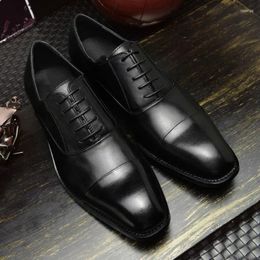 Dress Shoes Business Men's Male All Balck Oxford Wedding Flat Heel Casual Square Toe Genuine Leather Lace-up Mens Size 45