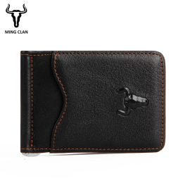 Clips Mingclan Men Wallet With Money Clip Genuine Leather Super Slim Front Pocket Credit Card Holder Designer Brand Small Male Wallets