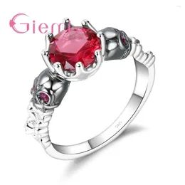 Cluster Rings Finding Vintage Ring For Women Paved Luxury Round Red African Crystal Skeleton 925 Sterling Silver-Silver-Bijoux