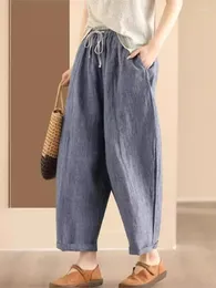 Women's Pants Women Cotton And Linen 2024 Summer Loose Casual Drawstring Simple Harem Trousers