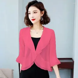 Women's Jackets Fashion Ruffle Edge Chiffon Jacket 2024 Spring Summer Short Sun Protection Outerwear Thin Shawl Coat Tops Full Match