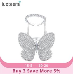 LUOTEEMI High Quality Fashionable Unique Adjustable Ring Micro Paved Shining CZ Movable Butterfly Shape Jewelry for Party Gift 2104960217