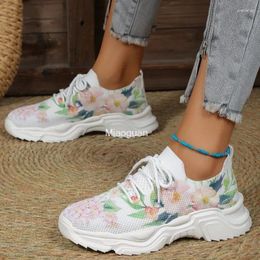 Casual Shoes Fashion Printed Breathable Sneakers For Women 2024 Lace Up Non Slip Tennis Woman's Platform Sport Sneaker Plus Size 42