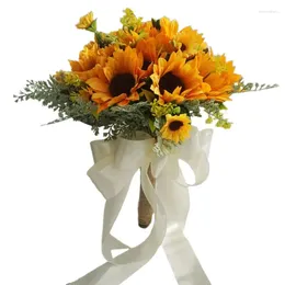 Wedding Flowers Artificial Bridal Bouquet Romantic Handmade Bright Sunflower Linen Rope