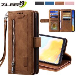 Wallets Retro Leather Case for Huawei P50 P40 P30 P20 Pro Lite Pu Zipper Magnetic Wallet Card Holder Slots Phone Bags Shock Cover