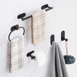 No Drilling Bathroom Hardware Set Gold Towel Bar Rack Rail Black Ring Toilet Paper Holder Wallmounted Robe Hook 240407