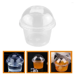 Disposable Cups Straws 50 Pcs Ice Cream Cup Pudding Package Bowl Commercial Plastic Bowls Dessert Container For Store