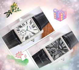 Popular Automatic Date Men Square Face Watches Luxury Cow Leather Quartz Movement Clock Time hour calendar diamonds ring shiny starry watch Montre Homme gifts