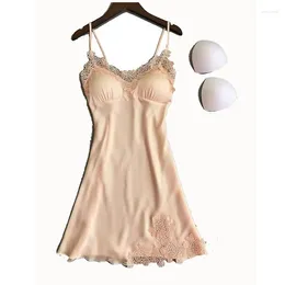 Women's Sleepwear Sexy Backless NightDress Spaghetti Strap Sleep Dress Camisole Home Nightgown Womens Lingerie Bra Pad