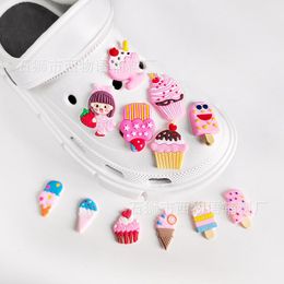 Anime charms wholesale childhood memories sweet pink icecream cupcake funny gift cartoon charms shoe accessories pvc decoration buckle soft rubber clog