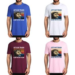 Raccoon Let's Eat Trash & Get Hit by A Car 100% Cotton Shirt Novelty Vintage Men's T-shirt Women Top Tee Humor Streetwear 220323