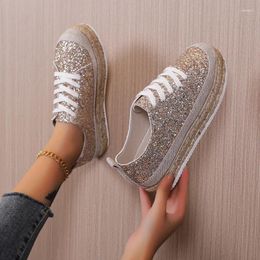 Casual Shoes Women's Sneakers Spring Autumn Lace Up Sequined Thick Soled Wedges Women Height Increasing Vulcanised