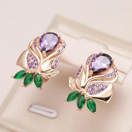 Dangle Earrings Kienl Vintage Purple Natural Zircon Flower Drop Earring High Quality Fine Daily Jewellery Women 585 Rose Gold Colour Big