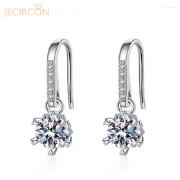 Stud Earrings JECIRCON 925 Sterling Silver Moissanite For Women 0.5 Carat D Color Simulated Diamond Snowflake Earhook Platinum-plated