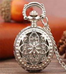 Antique Vintage Silver Hollow Out Butterfly Pocket Watches Quartz Analog Display Clock with Necklace Chain reloj de bolsillo3277046