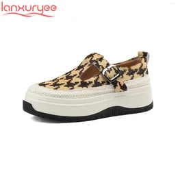 Casual Shoes Lanxuryee Horsehair High Heels Thick Bottom Leopard Print Spring Women Vulcanised Dress Increasing Luxury Sneakers