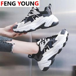 Fitness Shoes Sneakers Women Platform 6cm Woman Old Dad Casual Vulcanize Designer Female Fashion Leather Chunky 2024