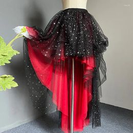 Skirts Women's Asymmetrical Gothic Lolita Mesh Double Layer Bling Star Tulle Ball Gown Skirt Dance Performance Stage Show Party