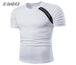 EBAIHUI Summer Casual Men039s T Shirt Fashion Streetwear Tshrit Striped Folding Sleeve Solid Fitness Top Slim Fit Casual Tshi9188527