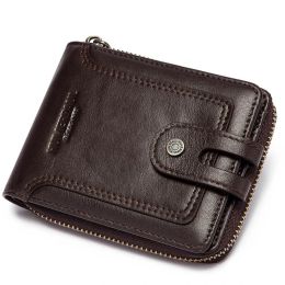 Wallets New RFID Bifold Men Cowhide Leather Zip Around Wallet Card Holder Coin Purse