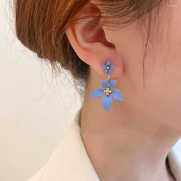 Stud Earrings Elegant Blue 5 Petals Flower For Women Girl Camellia Needle Summer Beach Wedding Party Jewellery Gift