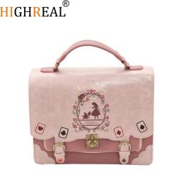 Buckets Alice In Wonderland Shoulder Bags Axes Femme Vintage Student Schoolbag Playing Cards Silhouette Handbag Leather Bag J212