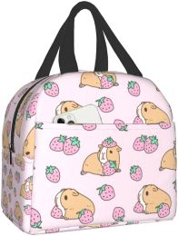 Bags Pink Guinea Pig and Strawberry Lunch Box Insulated Lunch Boxes Waterproof Lunch Bag Reusable Lunch Tote for School Office Picnic