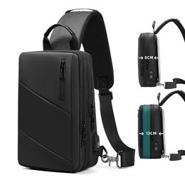 est Expandable Men Crossbody Bags Multifunction USB Charging Chest Pack Messengers Male Waterproof Shoulder Bag 240407
