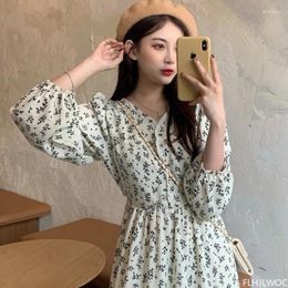 Casual Dresses 2024 Autumn Basic Wear Woman Floral Holiday Date Cute Korean Japan Style Clothes Design Black Flower A Line Shirt Dress Long