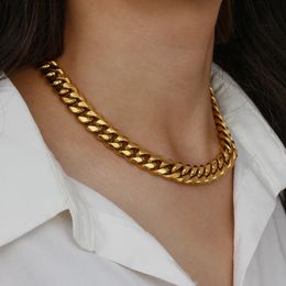 E.B.belle Trendy Stainless Steel 18K Gold Plated Tarnish Free Chunky Cuban Chain Necklaces For Women Hiphop 240418