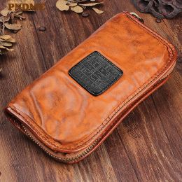 Wallets Vintage handmade embossed designer genuine leather men's women's clutch wallet fashion casual natural cowhide zipper phone purse