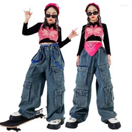 Clothing Sets Jazz Modern Dance Costumes For Girls Loose Vest Jeans Outfits Streetwear Hip Hop Performance Clothes