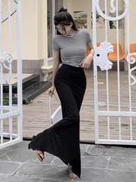 Skirts Insta Black Skirt For Women Summer High Waist Slimming Long Asymmetrical Elegant Hip-Wrapped One-Step