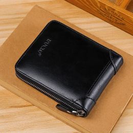 Wallets New Vintage Short Mens Wallet High Quality Business Purses Retro Small Leather Wallet Men Luxury Card Holder Zipper Coin Purse