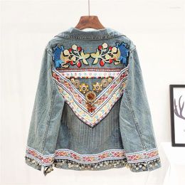 Women's Jackets 2024 Korean Fashion Denim Jacket Woman Boho Embroidery Light Blue Loose Coat Vintage Chic Chain Tassel Jeans Female