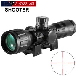 Scopes Shooter 39x32 Aol Short Tactical Riflescope with Blue &red&green Lights Mildot Optic Sight Hunting Optics for Night Hunting