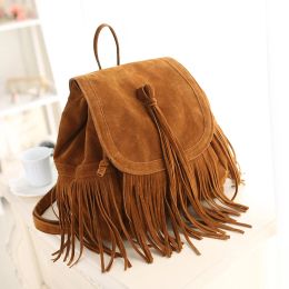 Bags Fitshinling Bohemian Fringe Suede Backpack For Women Large Capacity Drawstring Bag Female Boho Vintage Bags Ladies