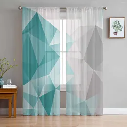 Curtain Abstract Gradient Blue Green Grey Triangle Sheer Tulle Curtains For Living Room Valance Kitchen Window Voile Drapery
