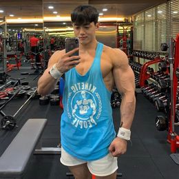 Gym Sleeveless Shirt Men Bodybuilding Tank Tops Fitness Workout Cotton Print Singlet Stringer Undershirt Male Casual Summer Vest 240420