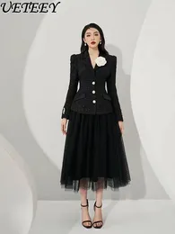 Work Dresses 2024 Autumn And Winter Suit Long Sleeve Commuter Coat High Waist Skirt Western Style Fashion Black Outfits For Women