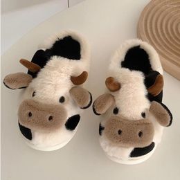 Walking Shoes Women Plush Closed Toe Slippers Anti Slip Cow Soft Furry Comfortable Cute Household Supplies