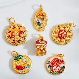 Accessorio geomanzia Gu Fa Sha Jin ha pesce ogni anno, il leone si sveglia, koi, magpie, accessori a sei personaggi mantra fai -da -te, bracciali, tessuti fatti a mano