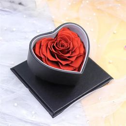 Decorative Flowers Luxury Craft Long Lasting Single Heart Shaped Eternal Preserved Real Rose In Acrylic Box For Mother's Day Gift