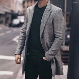 Men's Suits Men Clothing Long Jacket Bow Collar Overcoat Single Breasted Casual For Business Herringbone Blazer