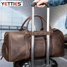 Duffel Bags Men's Leather Short Distance Business Travel Bag Large Capacity Handbag Retro Cowhide Luggage Crazy Horsehide