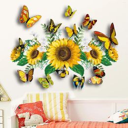Wall Stickers Sunflower Sticker Removable Flower Decal Waterproof 3d Floral Butterfly Wallpaper For Kids Baby Bedroom Living Room Decor