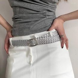 Belts Silver Color Y2k Vintage Gothic Braid Metal Punk Buckle Korea Pu Waistband Jeans Pants Decor Belt For Men Women