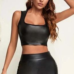 Camisoles & Tanks Ladies Pu Leather Vest Glitter Strappy Tank Cropped Top Sexy Clubwear Sleeveless Intimates Langerie For Fine Woman Mujer